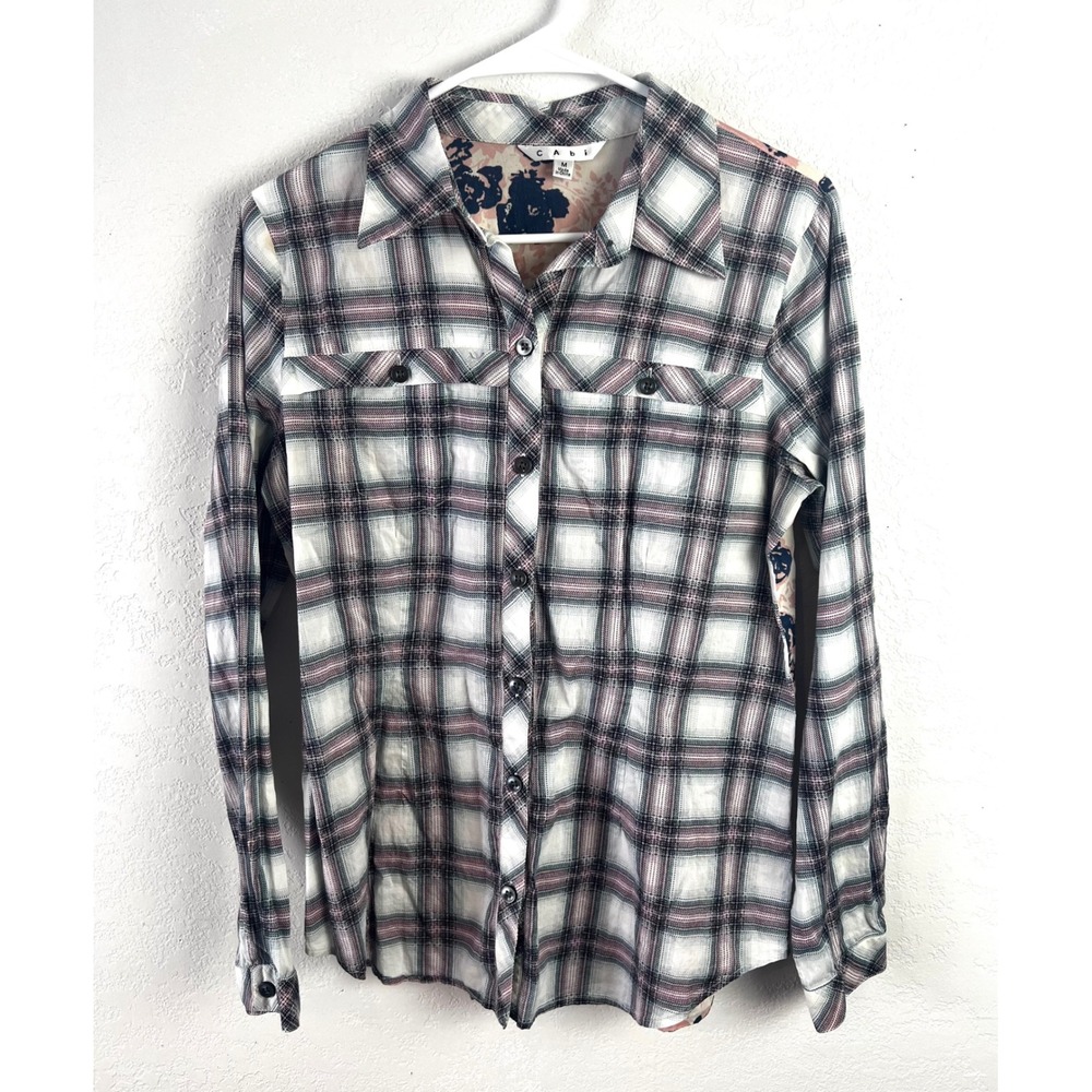 Cabi Festival Plaid Floral Button Down Shirt Size Medium Boho Cotton